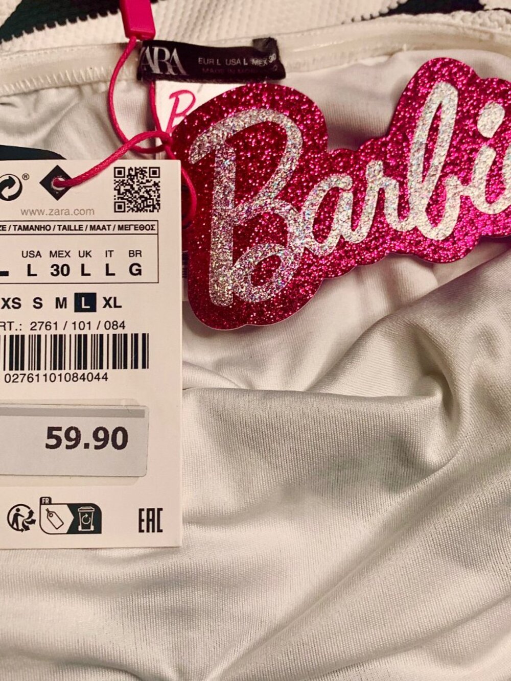Zara X Barbie Black and White Iconic One-Piece Swimsuit NWT Size L - Picture 9 of 15